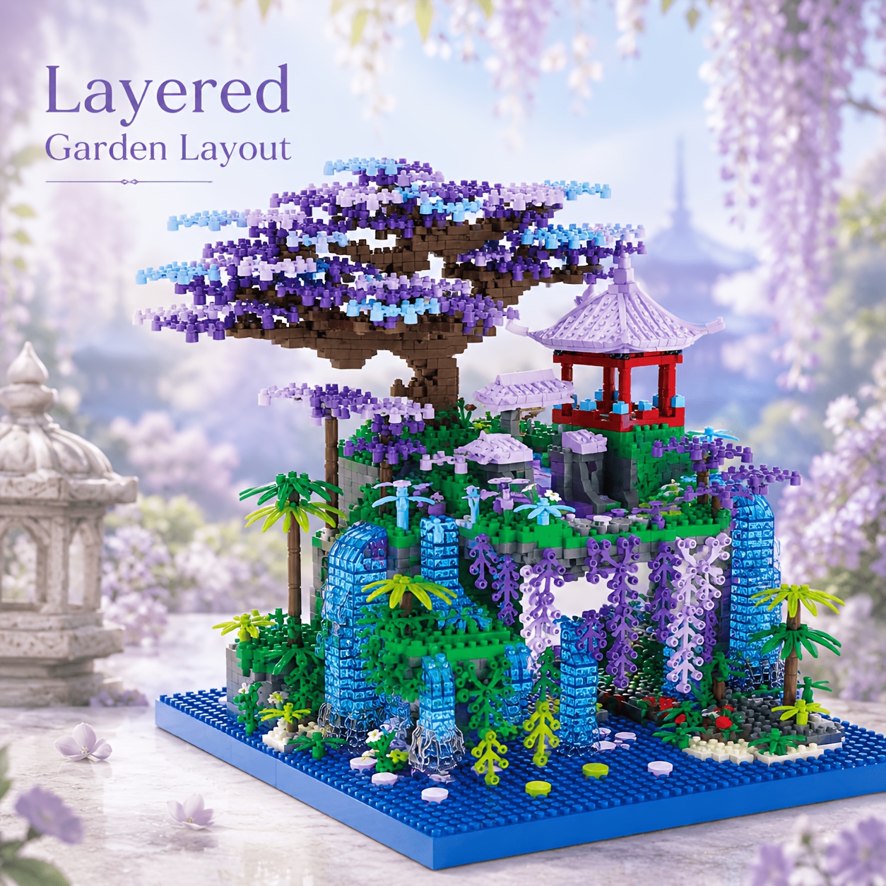Micro-Bead Assembly Block Set, Flower Tree Garden Pavilion